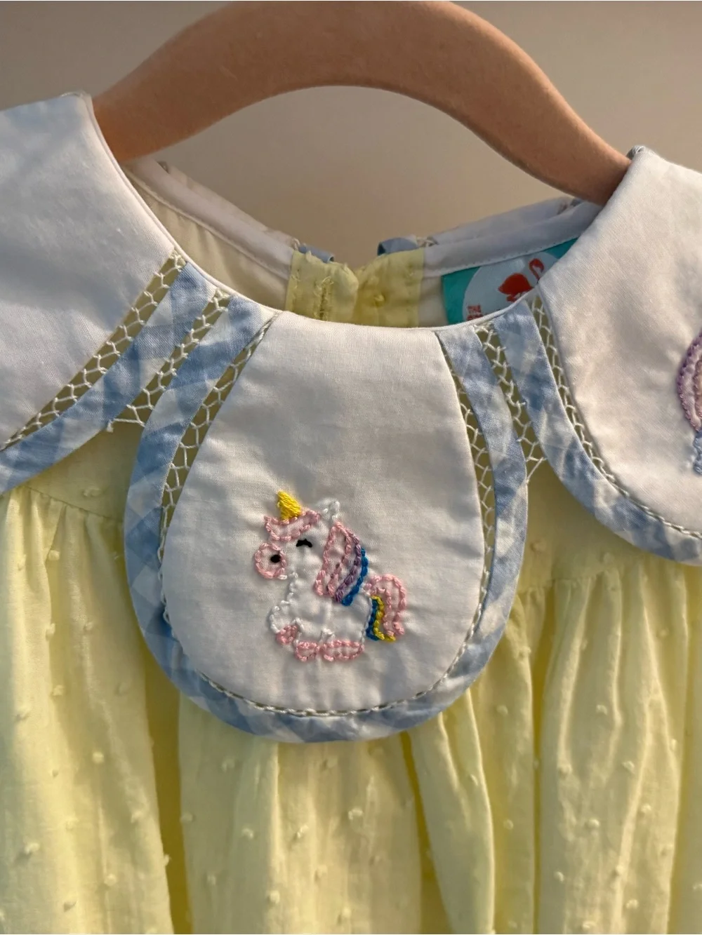 TSF x Shelby Back Yellow Swiss Dot Shadow Embroidered Unicorn Bubble